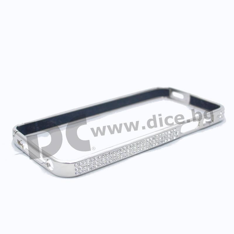 Луксозен метален бъмпер с кристали за iPhone 5S, iPhone 5, iPhone SE - NYX Crystal Bumper (сребрист-мат) | JAR Computers Луксозен метален бъмпер с кристали за iPhone 5S, iPhone 5, iPhone SE - NYX Crystal Bumper (сребрист-мат)