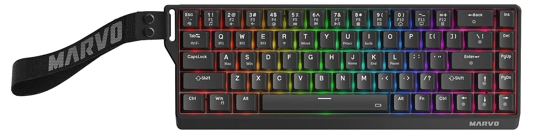 Механична гейминг клавиатура Marvo - Saber KG965W, безжична, Banana Crystal Linear, RGB, черна | JAR Computers Механична гейминг клавиатура Marvo - Saber KG965W, безжична, Banana Crystal Linear, RGB, черна