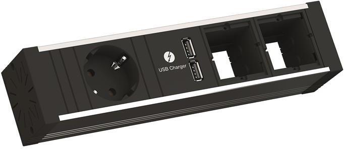 Модул за VENID с 1х Шуко, USB тип A+A и 2х празни модула, цвят Черен, Bachmann | JAR Computers Модул за VENID с 1х Шуко, USB тип A+A и 2х празни модула, цвят Черен, Bachmann