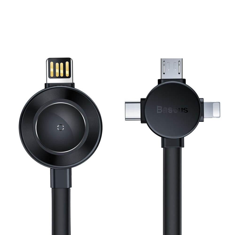 Универсален USB кабел с възможност за зареждане на Apple Watch, Lightning, microUSB и USB-C конектори - Baseus Star Ring 4-in1 USB Cable (черен) | JAR Computers Универсален USB кабел с възможност за зареждане на Apple Watch, Lightning, microUSB и USB-C конектори - Baseus Star Ring 4-in1 USB Cable (черен)