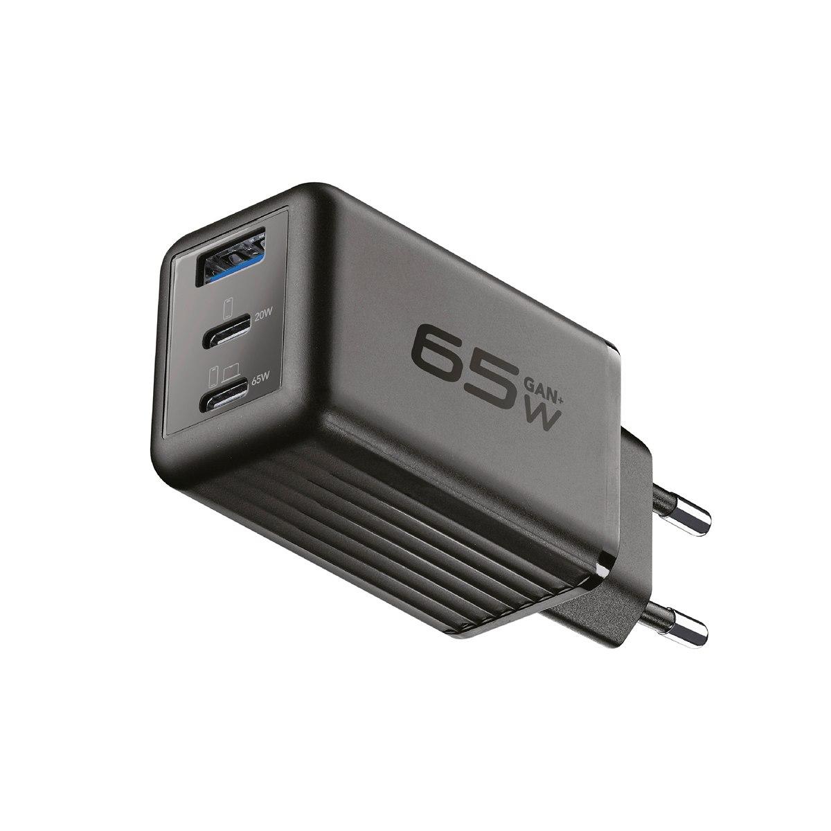 Зарядно 220V PD GaN USB, 2xUSB-C 65W