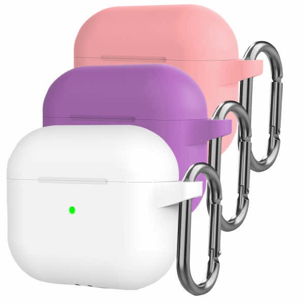 4smarts Silicone Case Set - комплект силиконови калъфи с карабинер за Apple AirPods 3 (бял, лилав и розов)
