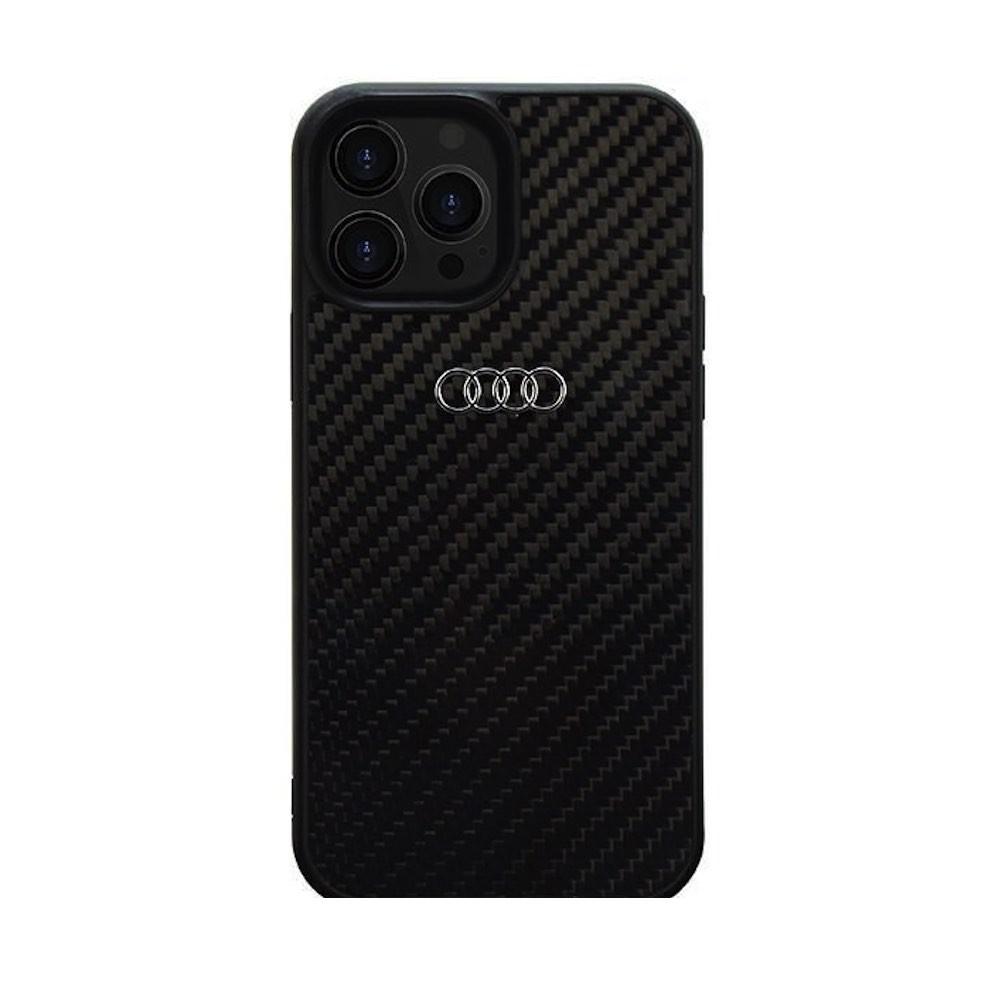 Audi Carbon Fiber Hard Case - дизайнерски карбонов кейс за iPhone 13, iPhone 13 Pro (черен)