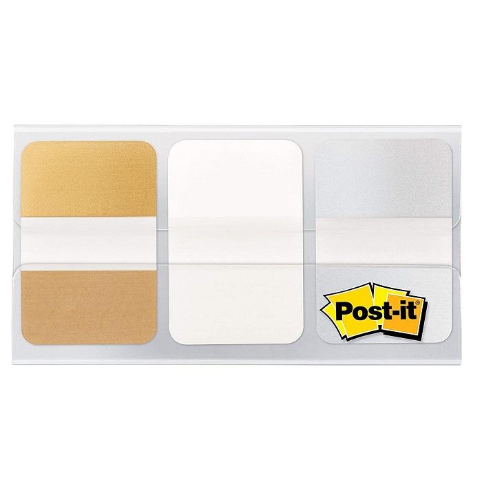 Самозалепващи индекси Post-it Tabs Metal, твърди, PVC, 25.4х38 мм, 3х12 л., сребристи/златисти/бели | JAR Computers Самозалепващи индекси Post-it Tabs Metal, твърди, PVC, 25.4х38 мм, 3х12 л., сребристи/златисти/бели