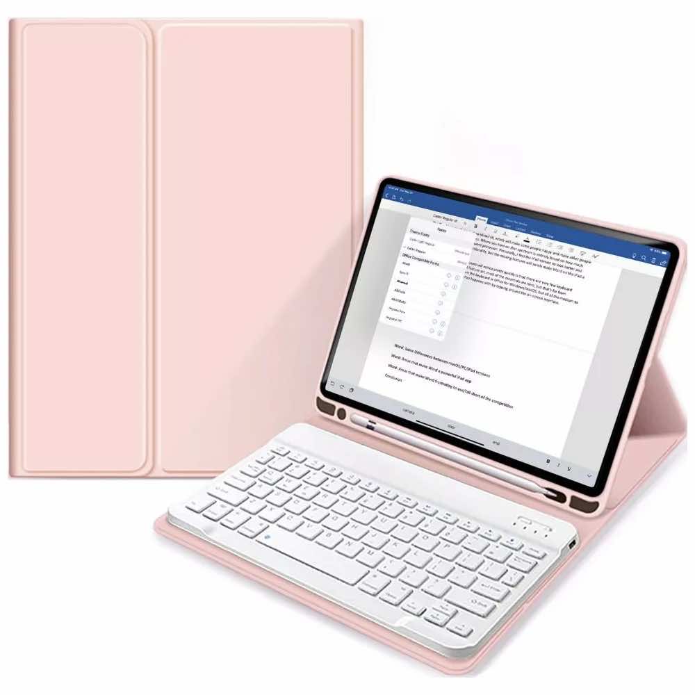 Tech-Protect SC Pen Case and Bluetooth Keyboard - кожен калъф и безжична блутут клавиатура за iPad 9 (2021), iPad 8 (2020), iPad 7 (2019) (розов)