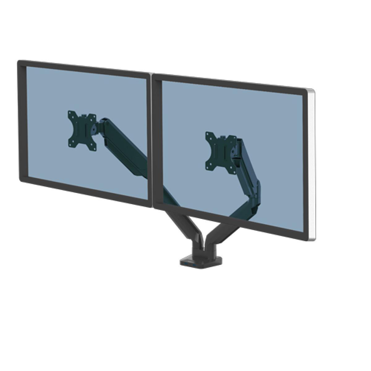 Fellowes Platinum Series Dual Monitor Arm - Monitor Mount for Two 8KG 40 Inch Screens - Adjustable Dual Monitor Desk Mount - Tilt 45° Pan 180° Swivel 360° Rotation 360°, VESA 75 x 75/100 x 100 - Black | JAR Computers Fellowes Platinum Series Dual Monitor Arm - Monitor Mount for Two 8KG 40 Inch Screens - Adjustable Dual Monitor Desk Mount - Tilt 45° Pan 180° Swivel 360° Rotation 360°, VESA 75 x 75/100 x 100 - Black