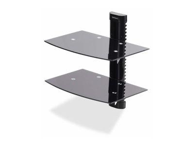 Стойка Dual Floating Wall-Mounted AV Shelves, Adjustable Height Shelf For Under TV, Organize A/V Equipment On Black Tempered Glass Shelves shelf - for | JAR Computers Стойка Dual Floating Wall-Mounted AV Shelves, Adjustable Height Shelf For Under TV, Organize A/V Equipment On Black Tempered Glass Shelves shelf - for