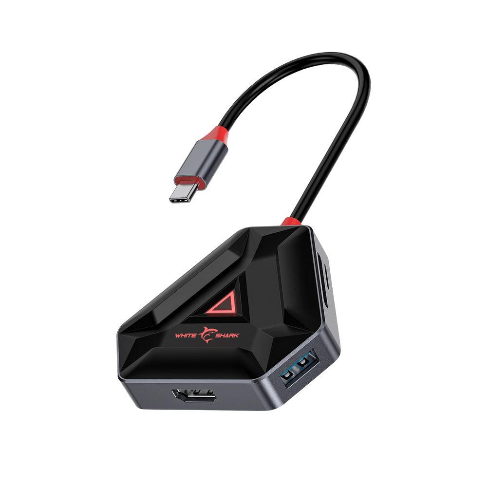 WHITE SHARK HEXAGON :: Докинг станция, 6-in-1, USB-C, 1x HDMI 4K, 3x USB 3.0, 1x SD card slot, 1x MicroSD