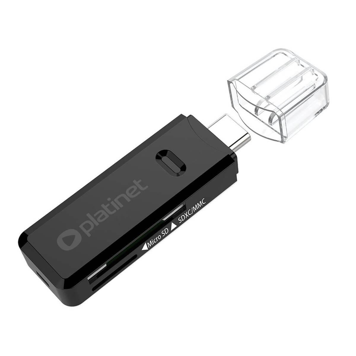 Четец за SD и microSD карти с USB-C 3.0 за компютри и лаптопи с USB-C порт - Platinet Card Reader USB-C 3.0 (PMCRTCB) (черен) | JAR Computers Четец за SD и microSD карти с USB-C 3.0 за компютри и лаптопи с USB-C порт - Platinet Card Reader USB-C 3.0 (PMCRTCB) (черен)