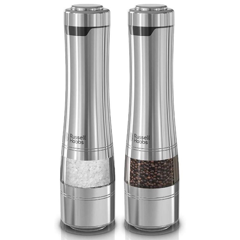 Електрически мелнички за сол и пипер Russell Hobbs Classics 23460-56, Керамичен механизъм, LED, Инокс | JAR Computers Електрически мелнички за сол и пипер Russell Hobbs Classics 23460-56, Керамичен механизъм, LED, Инокс
