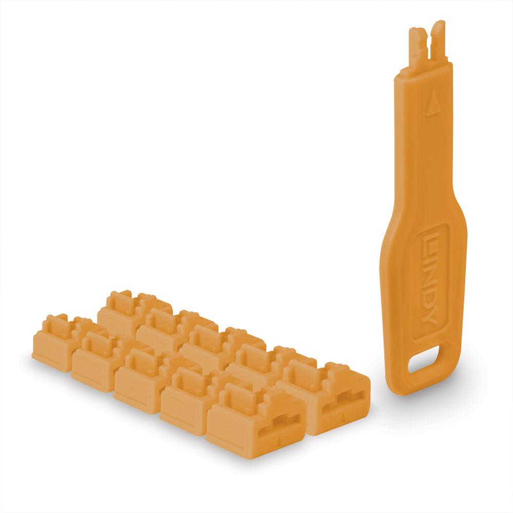 LINDY LNY-47897 :: RJ45 порт блокер, 10 бр + 1 ключ, оранжев