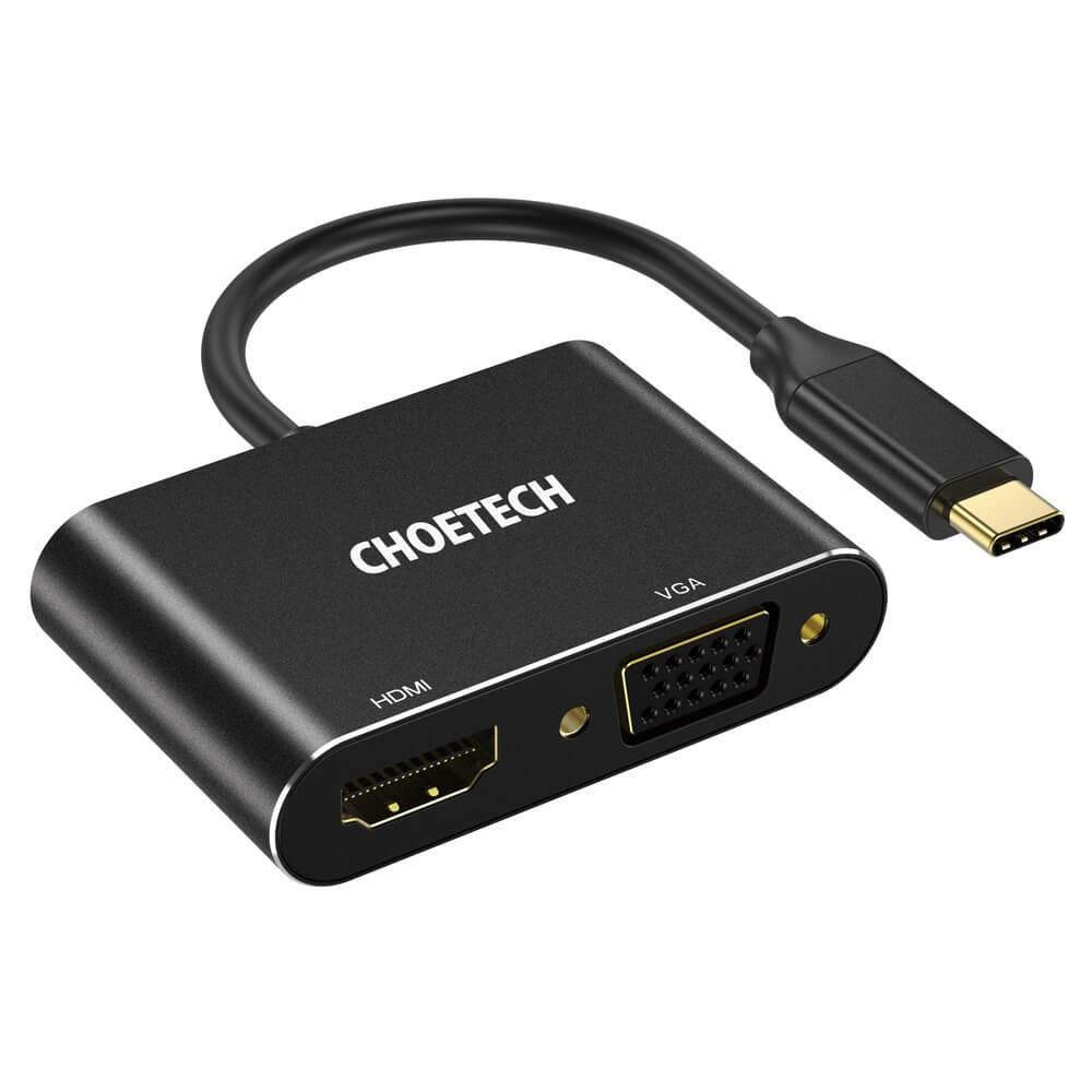 Адаптер за свързване от USB-C към VGA и HDMI 4K - Choetech USB-C to VGA and HDMI 4K Adapter (черен) | JAR Computers Адаптер за свързване от USB-C към VGA и HDMI 4K - Choetech USB-C to VGA and HDMI 4K Adapter (черен)