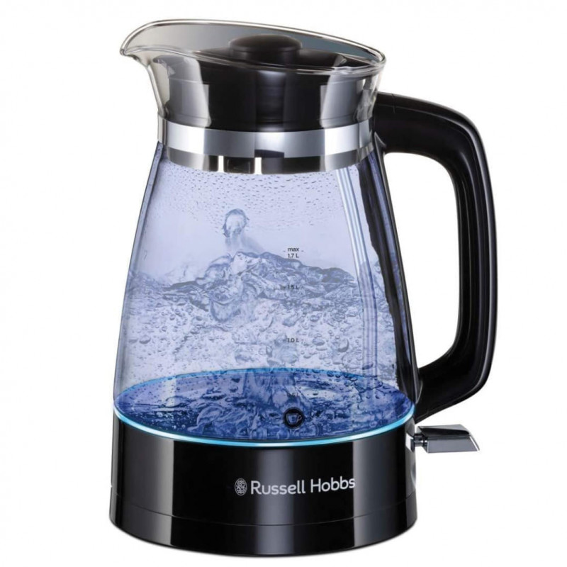 Електрическа кана Russell Hobbs 26080-70, 2400W, 1.7 литра, Стъклена, Филтър, LED, Черен