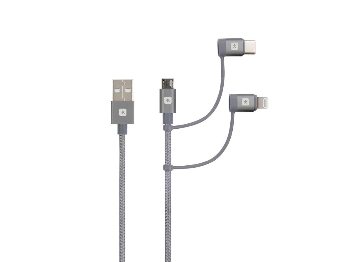 Кабел Skross 3 в 1, USB-A - USB-C/ Lightning/ Micro USB , Метална оплетка, 0.3 м | JAR Computers Кабел Skross 3 в 1, USB-A - USB-C/ Lightning/ Micro USB , Метална оплетка, 0.3 м
