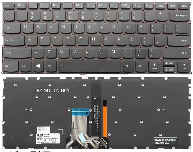 Клавиатура за лаптоп Lenovo Yoga 720-12IKB 720-13IKB 720-13ISK 720-13IKBR - Черна Без Рамка с Подсветка