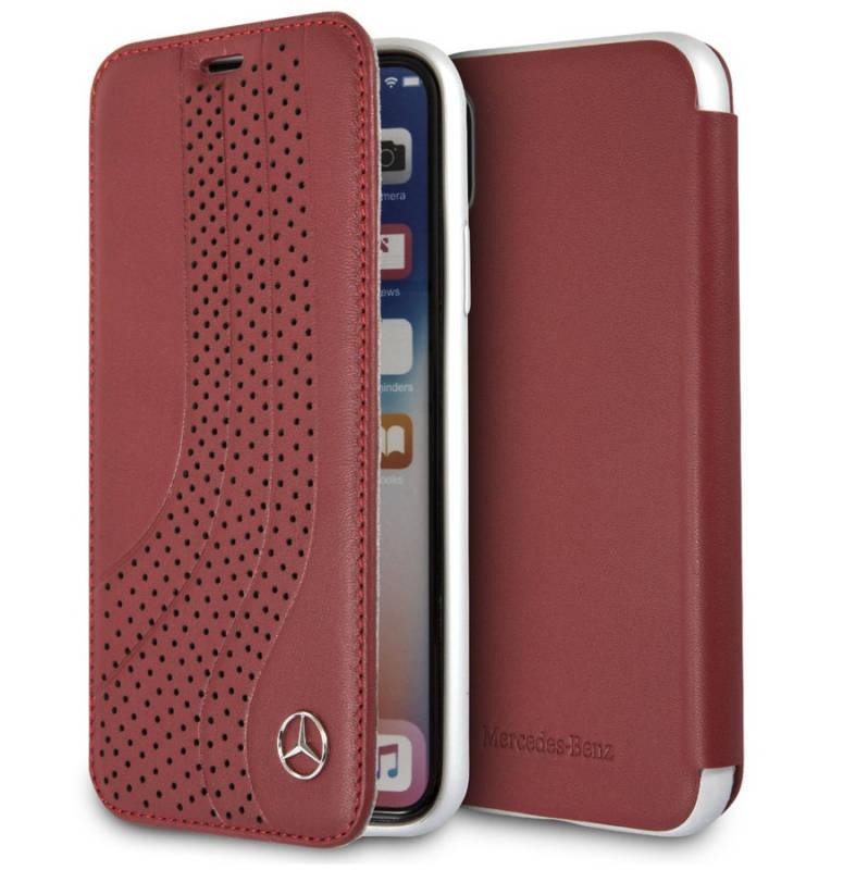 Кожен калъф (естествена кожа), тип портфейл за iPhone XS, iPhone X - Mercedes-Benz NEW BOW II Booktype Case (червен) | JAR Computers Кожен калъф (естествена кожа), тип портфейл за iPhone XS, iPhone X - Mercedes-Benz NEW BOW II Booktype Case (червен)