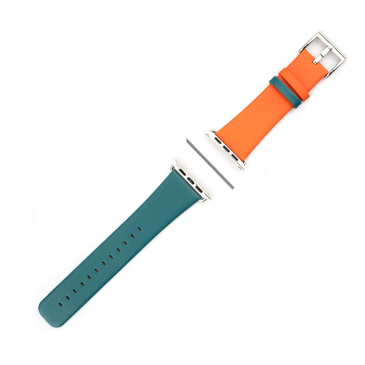 Кожена каишка за Apple Watch 42мм, 44 мм - 4smarts Leather Duett Wrist Band (зелен-оранжев) | JAR Computers Кожена каишка за Apple Watch 42мм, 44 мм - 4smarts Leather Duett Wrist Band (зелен-оранжев)