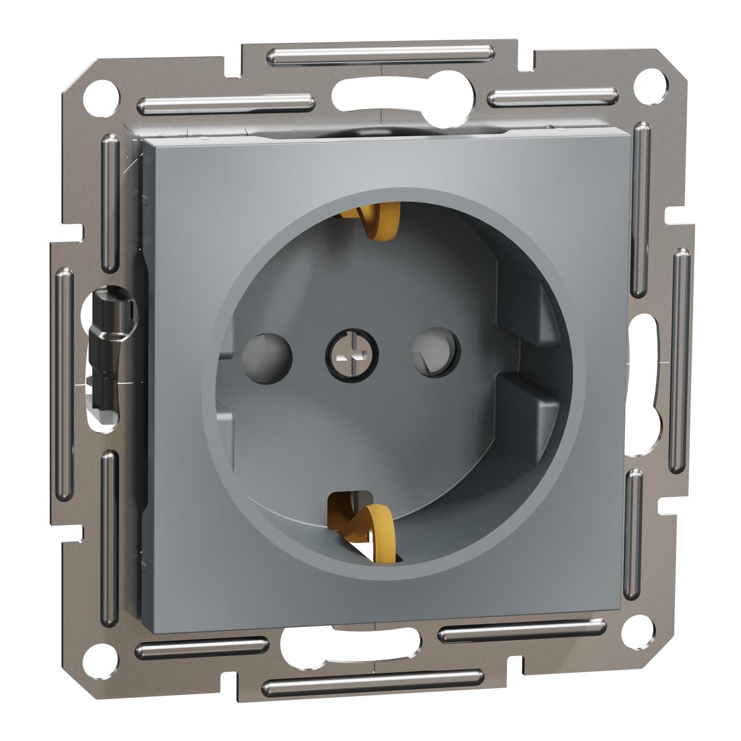 Контакт Шуко с детска защита 16A Стомана без рамка - Schneider Electric Asfora EPH2900262 | JAR Computers Контакт Шуко с детска защита 16A Стомана без рамка - Schneider Electric Asfora EPH2900262