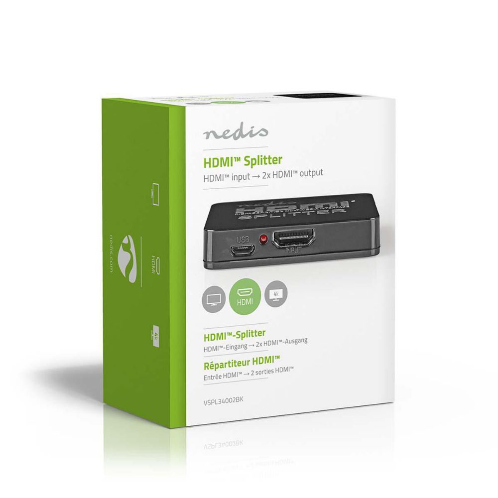 Nedis UHD 1 input/2 outputs HDMI Splitter (VSPL34002BK) (NEDVSPL34002BK) | JAR Computers Nedis UHD 1 input/2 outputs HDMI Splitter (VSPL34002BK) (NEDVSPL34002BK)