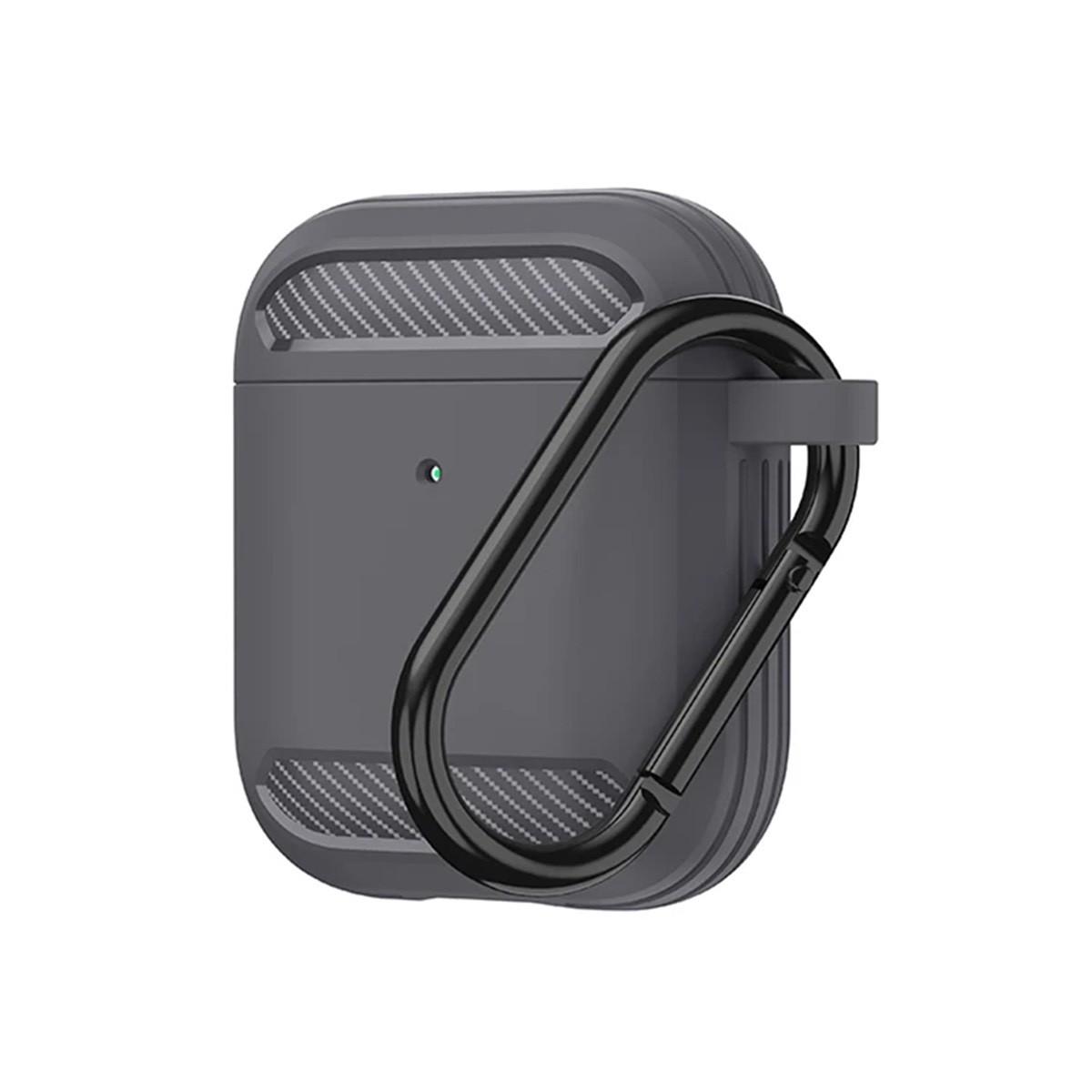 Techsuit Carbon Silicone Case - силиконов калъф с карабинер за Apple AirPods и Apple AirPods 2 (сив)