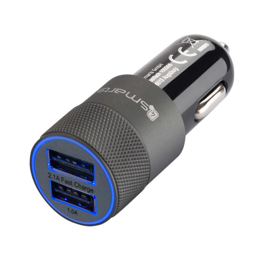 Зарядно за кола (3.1 ампера) с 2 USB изхода за мобилни устройства - 4smarts Hybrid Car Charger 15.5W, 3.1A (черен-сив) | JAR Computers Зарядно за кола (3.1 ампера) с 2 USB изхода за мобилни устройства - 4smarts Hybrid Car Charger 15.5W, 3.1A (черен-сив)