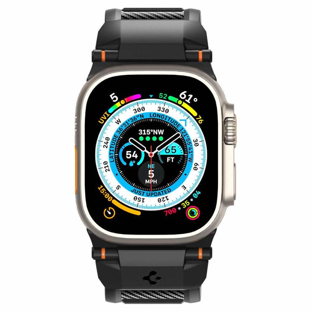 Хибридна каишка (полимер+карбон) за Apple Watch 42мм, 44мм, 45мм, 46мм, Ultra, Ultra 2, Ultra 3 49мм - Spigen Rugged Ultra Band (черен) | JAR Computers Хибридна каишка (полимер+карбон) за Apple Watch 42мм, 44мм, 45мм, 46мм, Ultra, Ultra 2, Ultra 3 49мм - Spigen Rugged Ultra Band (черен)