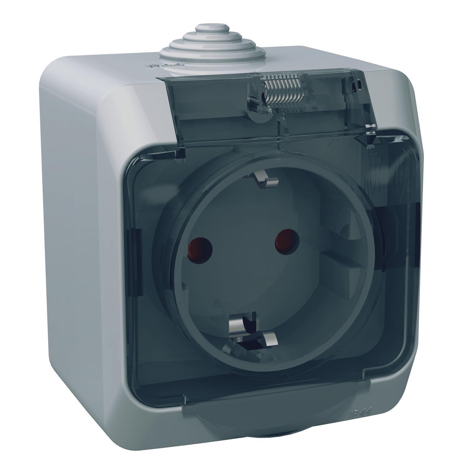 Контакт шуко IP44 с детска защита прозрачен капак Сив - Schneider Electric Cedar Plus WDE000643 | JAR Computers Контакт шуко IP44 с детска защита прозрачен капак Сив - Schneider Electric Cedar Plus WDE000643