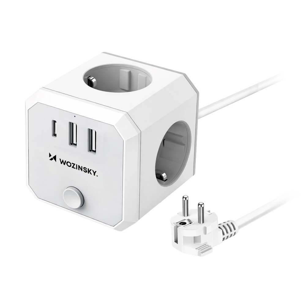 Разклонител с 4xAC контакта и 1хUSB-C и 2хUSB-A изхода за мобилни устройства - Wozinsky WKZ-3B Power Cube Wall Power Strip (бял) | JAR Computers Разклонител с 4xAC контакта и 1хUSB-C и 2хUSB-A изхода за мобилни устройства - Wozinsky WKZ-3B Power Cube Wall Power Strip (бял)