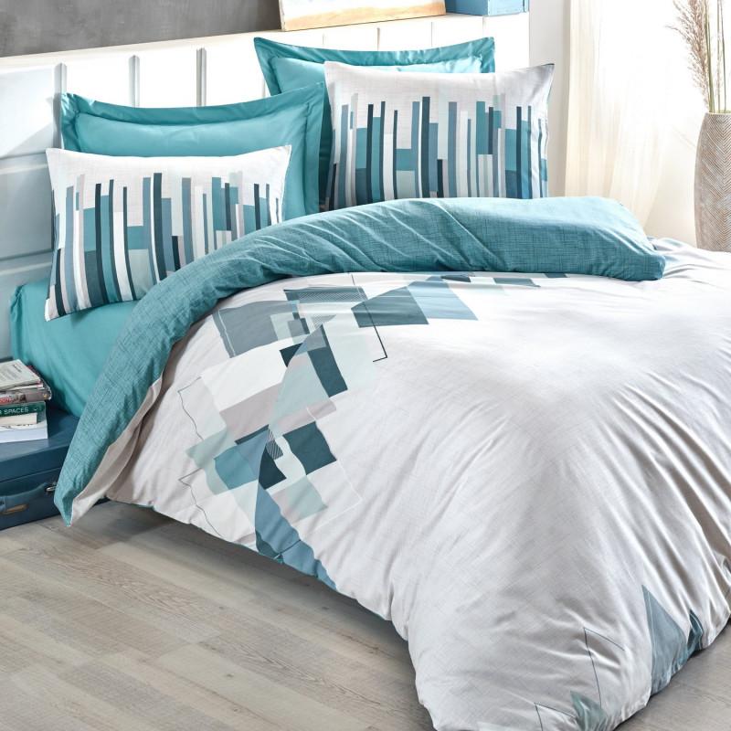 Спален комплект Cotton Box 129CTN2373, 100% памук, З части, Завивка 160х220 см, Чаршаф 160х240 см, Калъфка 50х70 см, Бял/зелен | JAR Computers Спален комплект Cotton Box 129CTN2373, 100% памук, З части, Завивка 160х220 см, Чаршаф 160х240 см, Калъфка 50х70 см, Бял/зелен