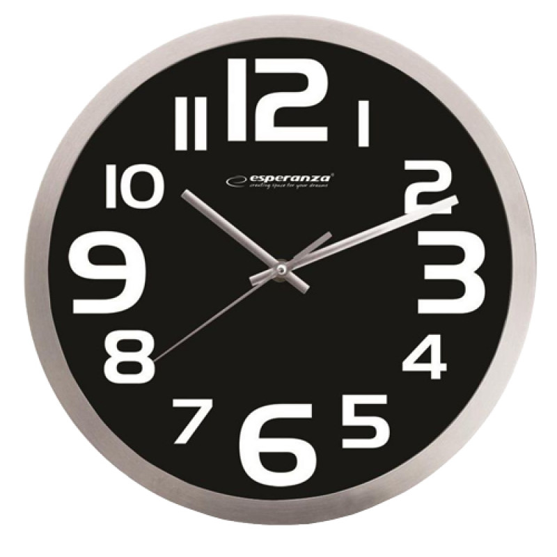 Стенен часовник Esperanza Zurich EHC013K, 25см., Големи цифри, Кварц, Черен