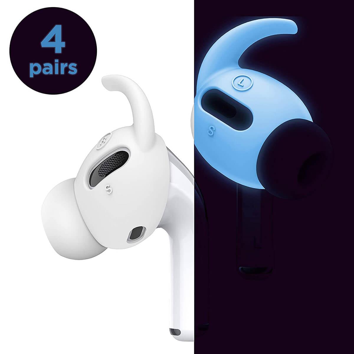 Антибактериални силиконови калъфчета с вградени кукички за Apple Airpods Pro (4 чифта) - Elago Airpods Pro Earbuds Hooks (бял-фосфор) | JAR Computers Антибактериални силиконови калъфчета с вградени кукички за Apple Airpods Pro (4 чифта) - Elago Airpods Pro Earbuds Hooks (бял-фосфор)