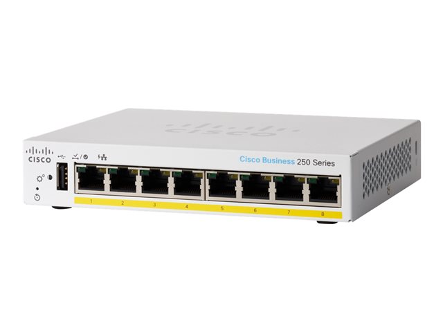CISCO Business Switching CBS250 Smart 8-port Gigabit Partial PoE 45W Desktop External Power Supply