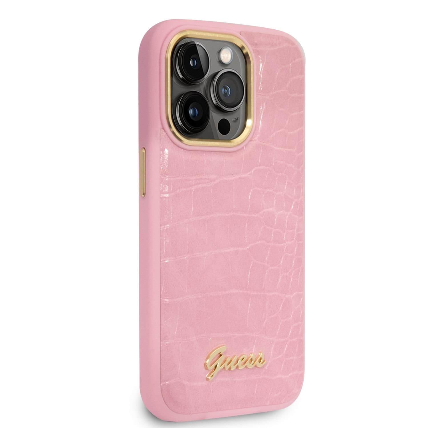 Дизайнерски кожен кейс за iPhone 14 Pro Max - Guess PU Croco with Metal Camera Outline Case (розов) | JAR Computers Дизайнерски кожен кейс за iPhone 14 Pro Max - Guess PU Croco with Metal Camera Outline Case (розов)