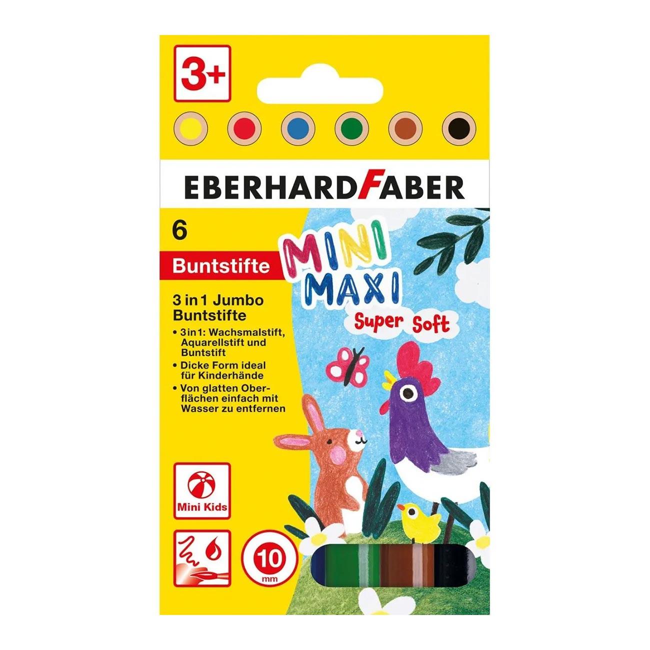 Eberhard Faber Цветни моливи Мини - Макси, 3 в 1, Jumbo, 6 цвята