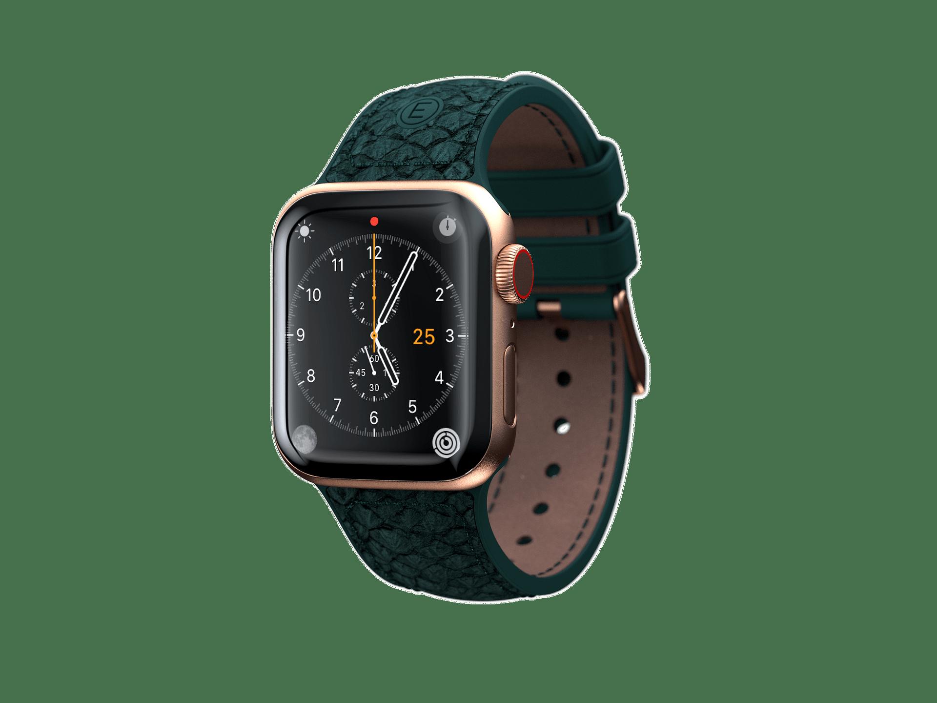 Каишка от кожа на сьомга Njord за Apple Watch 44/45 mm тъмно зелена
