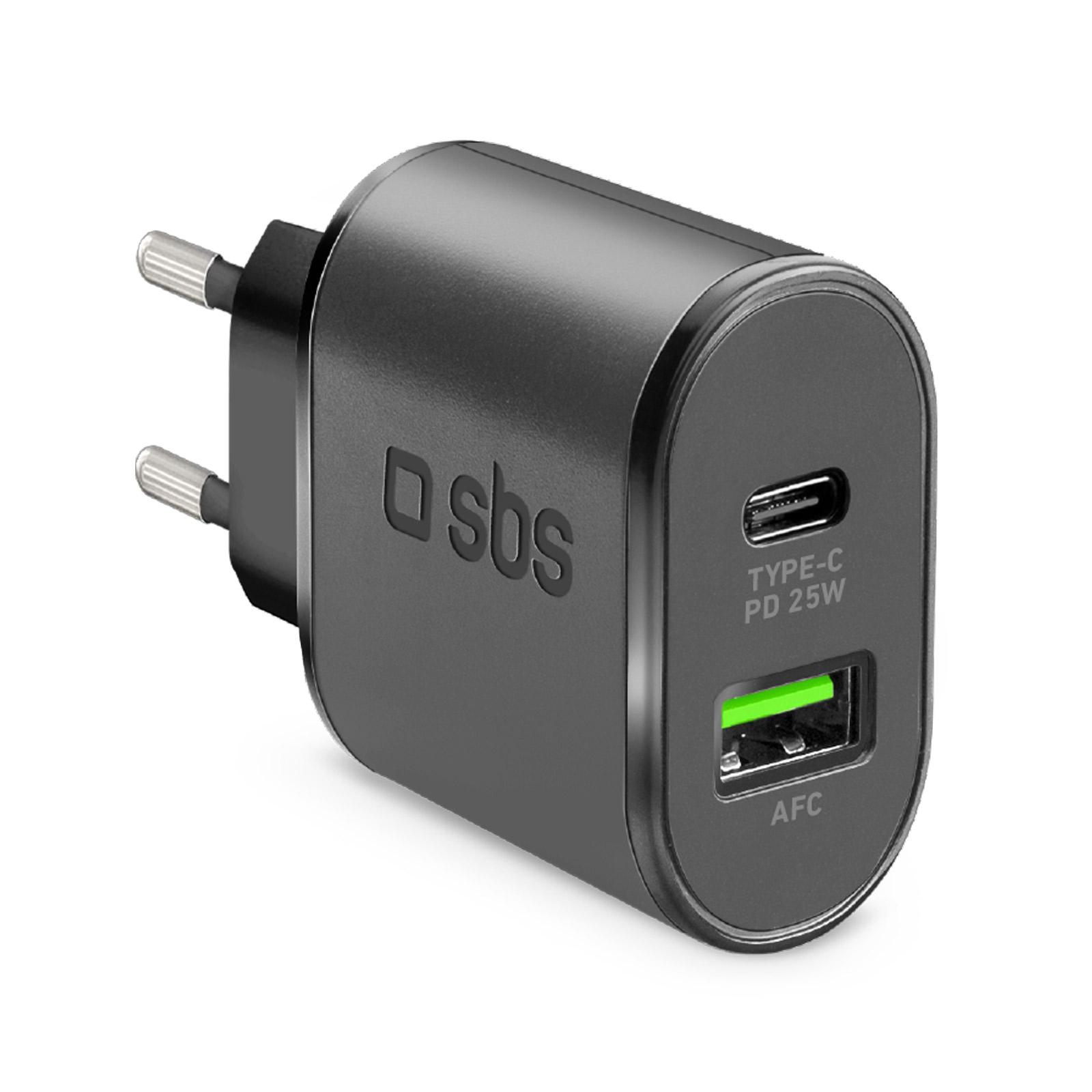 Мрежово зарядно SBS 29074 PD 25W, 1x USB-C PD25W + 1x USB-A 18W AFC