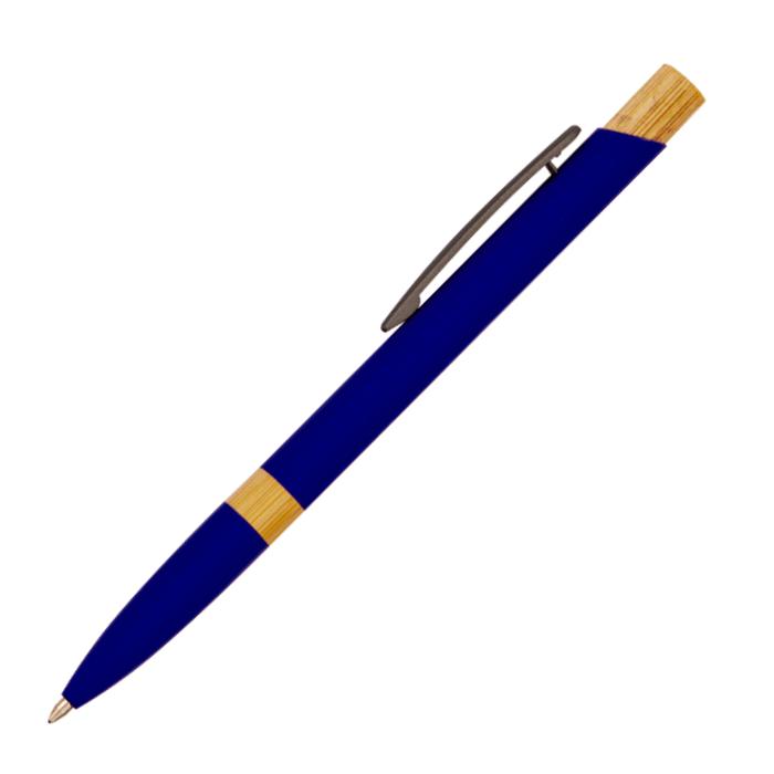 Office 1 Химикалка Adept, метална, гумирана, бамбуков топ, синя