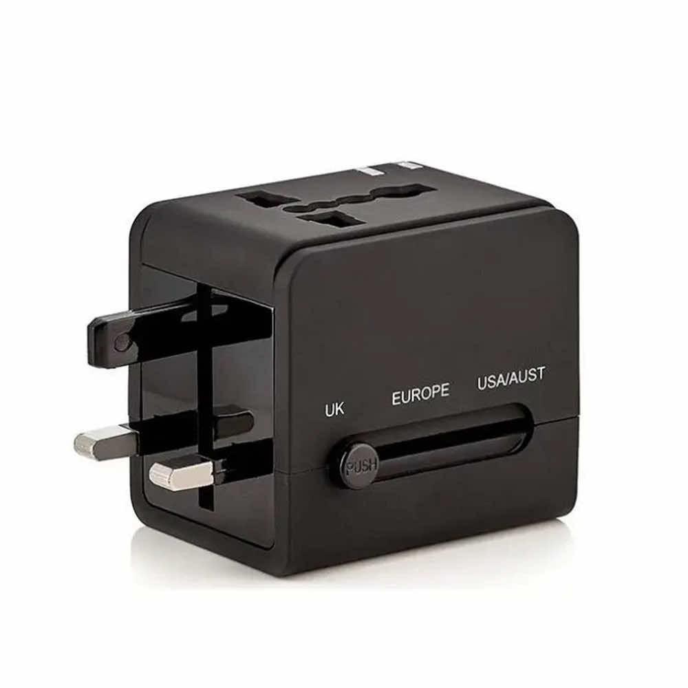 Techsuit Travel Adapter (HHT148) 20W - захранване с USB-C и USB-A изходи и преходници за цял свят в едно устройство за мобилни устройства (черен)