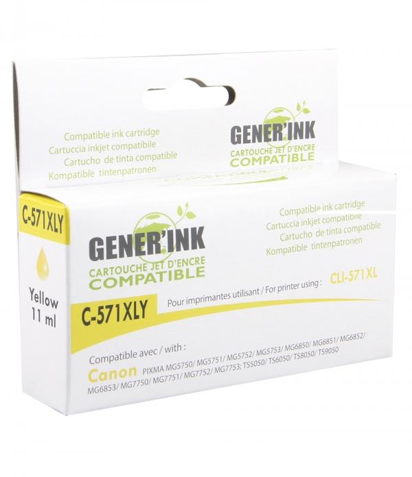 Мастилница GENERINK CANON CLI-571 XL, 11ml, 720k, Canon MG5750/5751/5752/6850/7750, Жълто | JAR Computers Мастилница GENERINK CANON CLI-571 XL, 11ml, 720k, Canon MG5750/5751/5752/6850/7750, Жълто