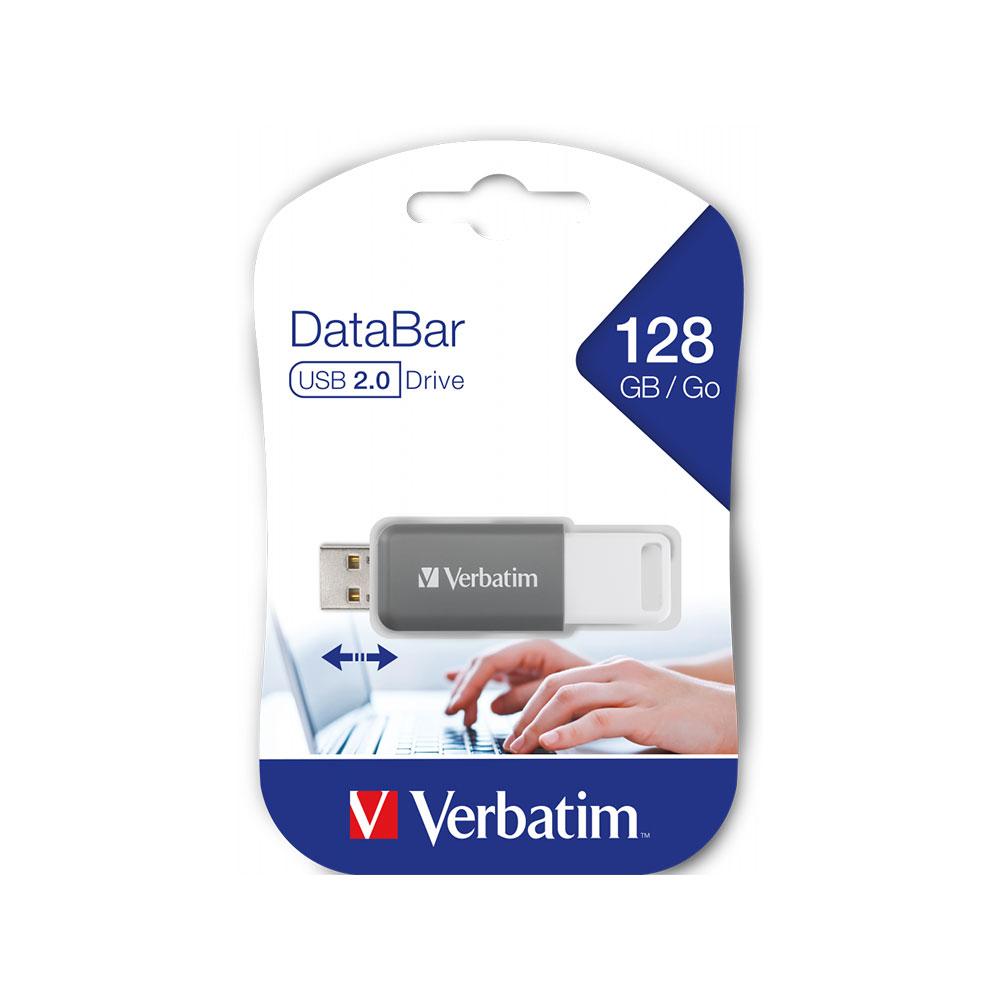 Verbatim USB флаш памет DataBаr, USB 2.0, 128 GB, сива | JAR Computers Verbatim USB флаш памет DataBаr, USB 2.0, 128 GB, сива