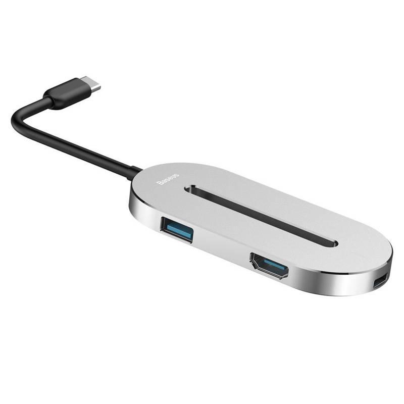 Baseus USB-C to HDMI + USB 3.0 O Hub - USB-C хъб за свързване от USB-C към HDMI и USB 3.0 (сребрист) | JAR Computers Baseus USB-C to HDMI + USB 3.0 O Hub - USB-C хъб за свързване от USB-C към HDMI и USB 3.0 (сребрист)