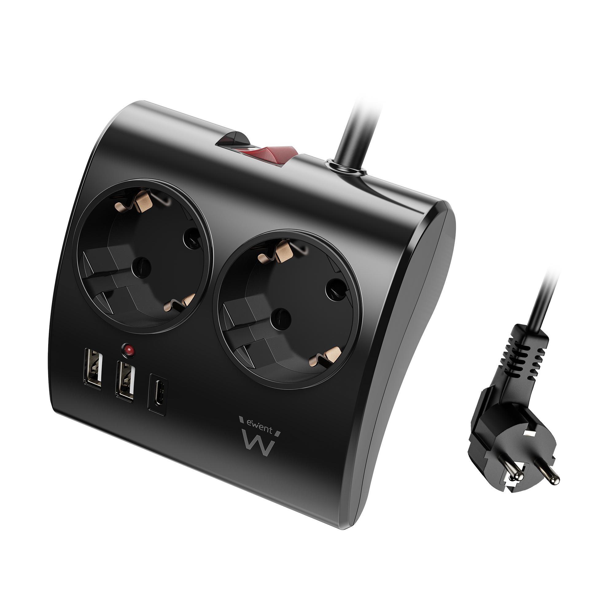 Ewent EW3871 настолен разклонител с 2 Schuko контакта, 2 USB-A и USB-C PD 20W | JAR Computers Ewent EW3871 настолен разклонител с 2 Schuko контакта, 2 USB-A и USB-C PD 20W