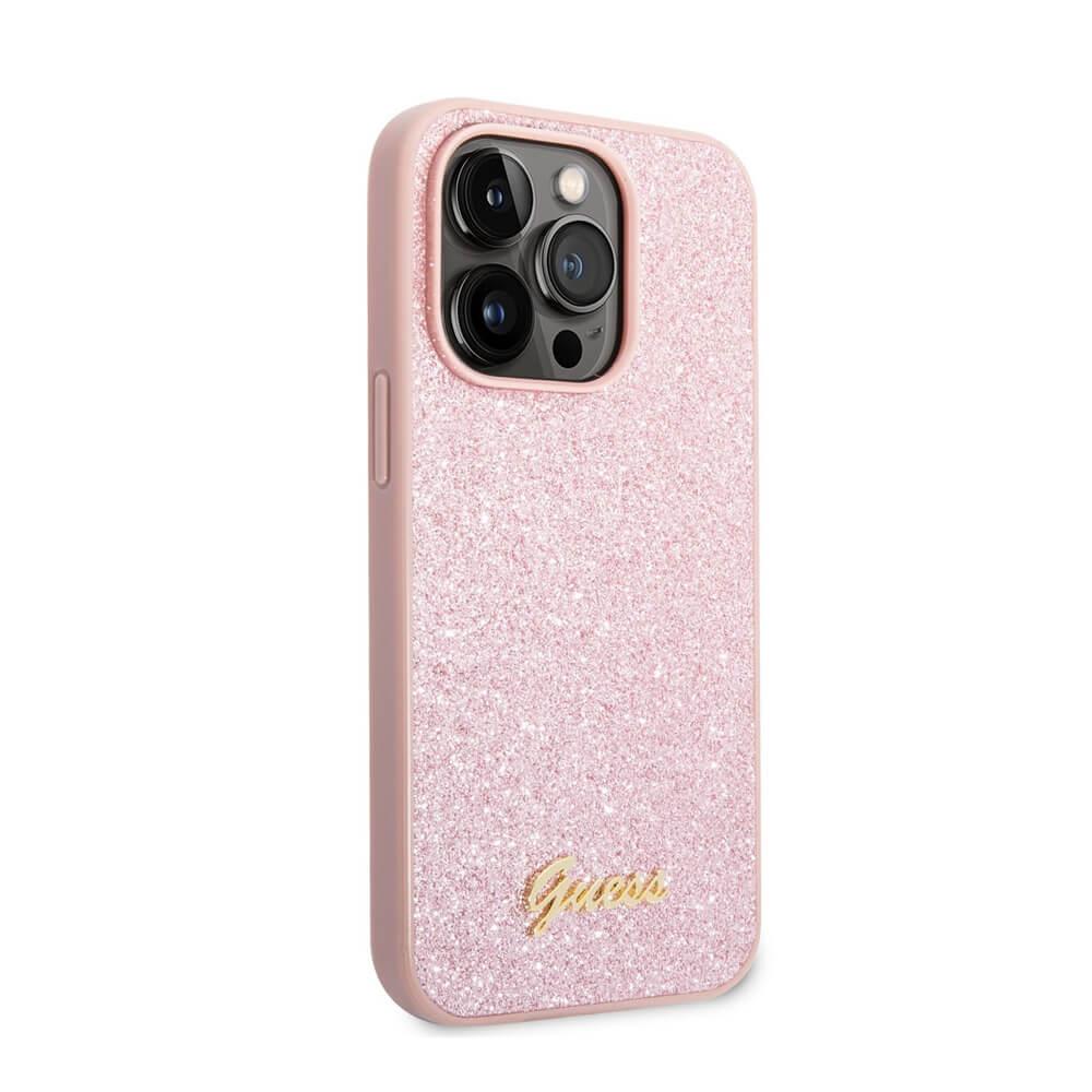 Хибриден удароустойчив кейс за iPhone 14 Pro - Guess Glitter Flakes Metal Logo Case (розов) | JAR Computers Хибриден удароустойчив кейс за iPhone 14 Pro - Guess Glitter Flakes Metal Logo Case (розов)