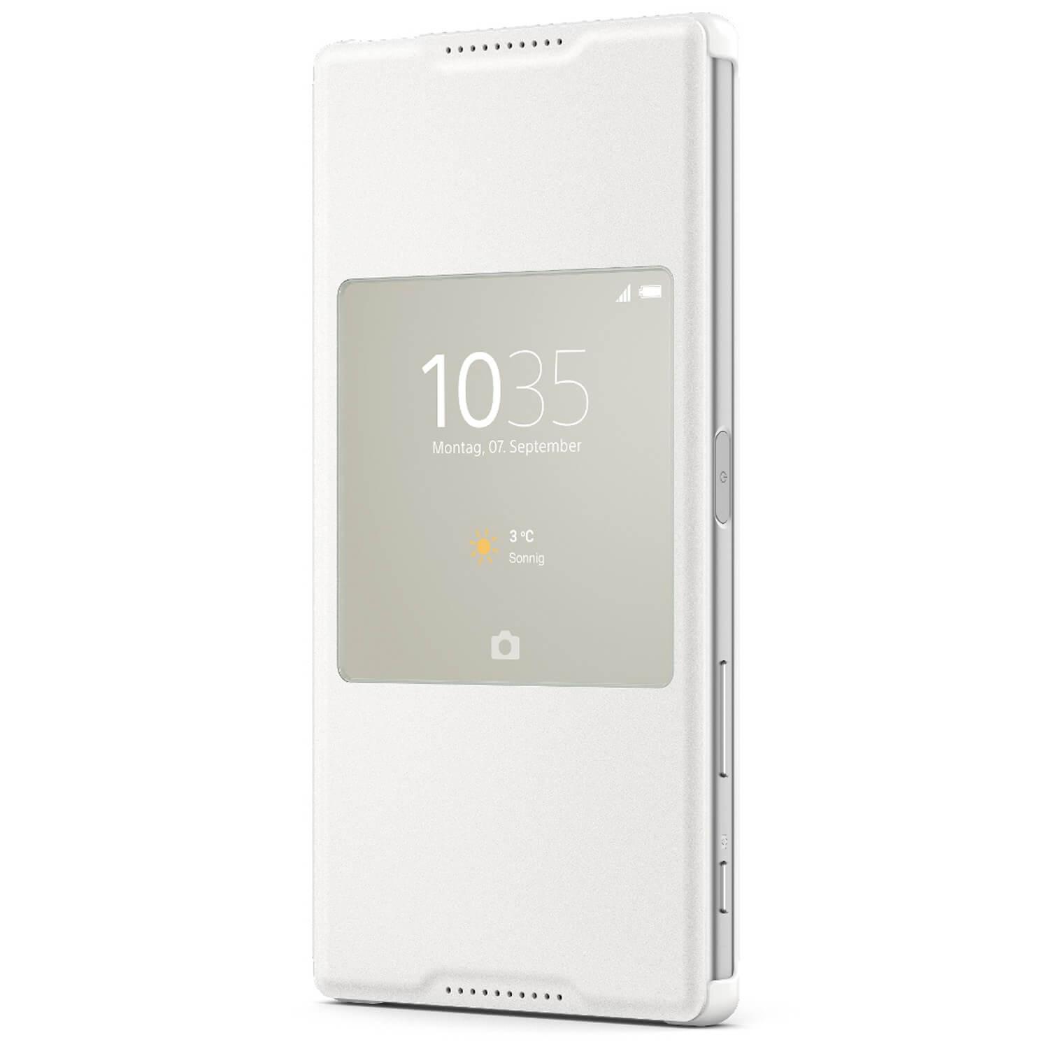 Оригинален кожен кейс и поставка за Xperia Z5 Premium - Sony Flip Case Smart Style Cover SCR46 (бял) | JAR Computers Оригинален кожен кейс и поставка за Xperia Z5 Premium - Sony Flip Case Smart Style Cover SCR46 (бял)