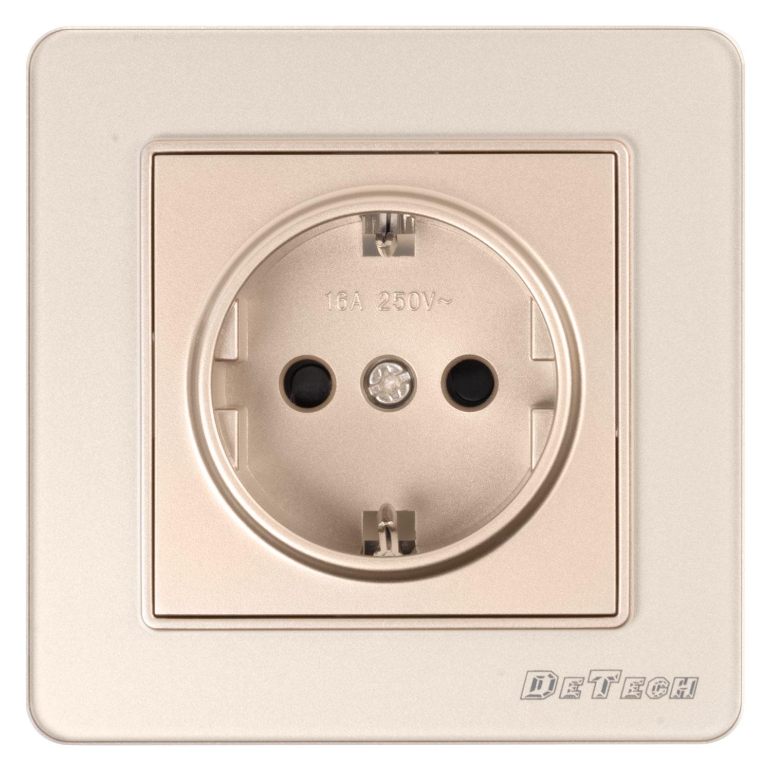 Единичен електрически контакт DeTech DE-6008-42, Шуко, За вграждане,16А, 250V, IP20, Златист - 75014 | JAR Computers Единичен електрически контакт DeTech DE-6008-42, Шуко, За вграждане,16А, 250V, IP20, Златист - 75014