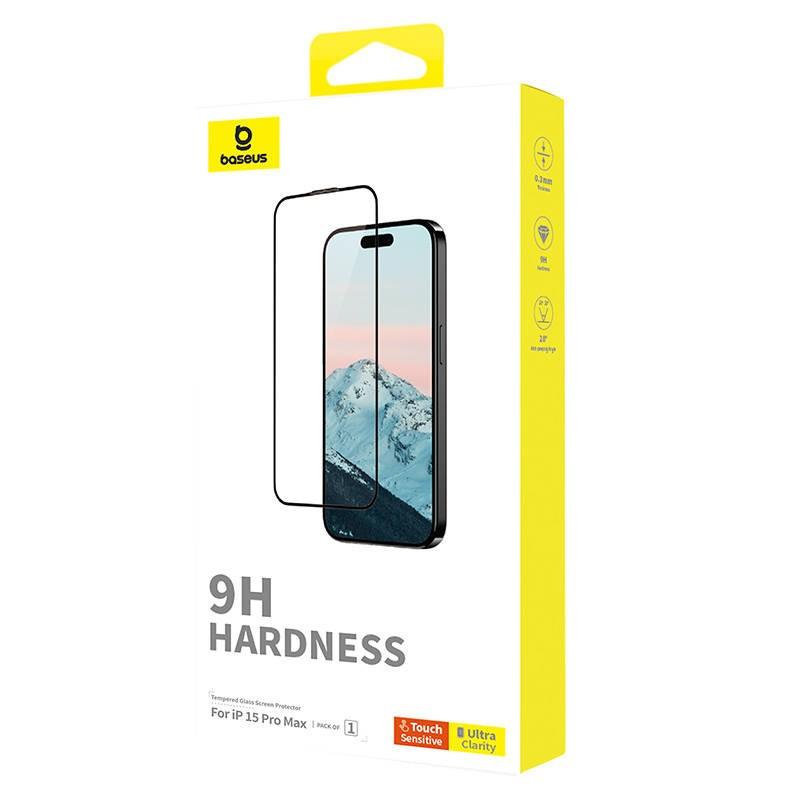 Калено стъклено защитно покритие за дисплея на iPhone 15 Pro Max - Baseus Diamond Tempered Glass Film (0.30mm) (черен-прозрачен) | JAR Computers Калено стъклено защитно покритие за дисплея на iPhone 15 Pro Max - Baseus Diamond Tempered Glass Film (0.30mm) (черен-прозрачен)