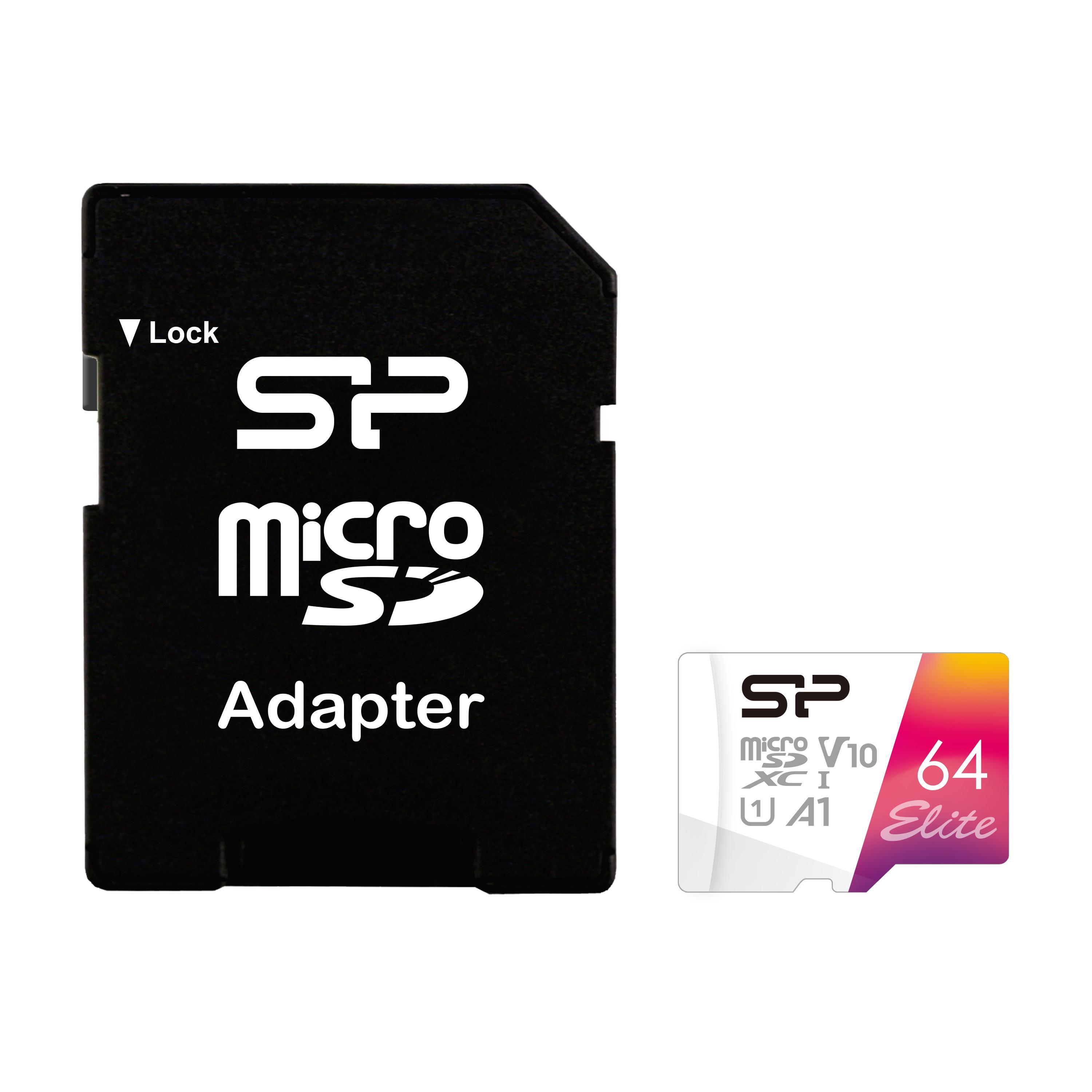 Карта памет Silicon Power Elite Colorful 64GB, microSDXC, Class 10, SD Adapter | JAR Computers Карта памет Silicon Power Elite Colorful 64GB, microSDXC, Class 10, SD Adapter