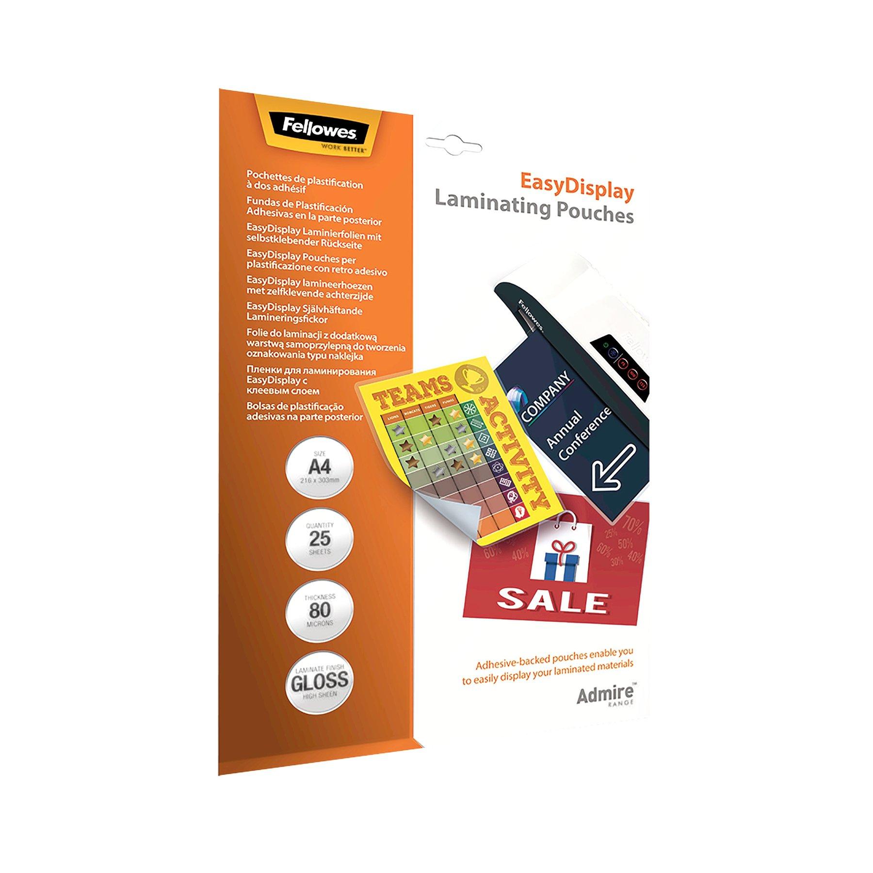 Fellowes Фолио за ламиниране, със самозалепващ гръб, A4, 80 μm, 25 броя | JAR Computers Fellowes Фолио за ламиниране, със самозалепващ гръб, A4, 80 μm, 25 броя