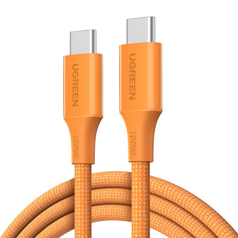 Кабел с въжена оплпетка и бързо зареждане за устройства с USB-C порт - Ugreen USB-C to USB-C Cable 100W (100 см) (оранжев) | JAR Computers Кабел с въжена оплпетка и бързо зареждане за устройства с USB-C порт - Ugreen USB-C to USB-C Cable 100W (100 см) (оранжев)