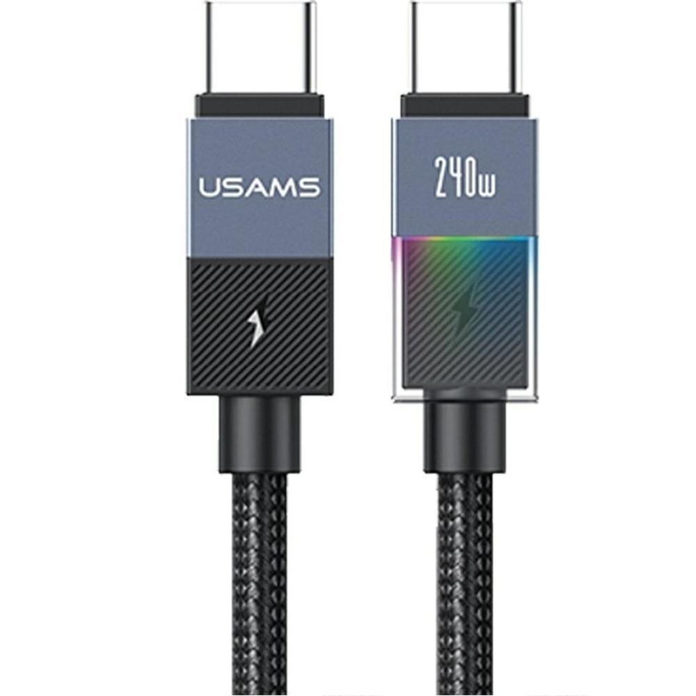 Кабел USAMS SJ775 U93 Charging & Data Cable Type-C to Type-C with Colorful Light, тъмносив | JAR Computers Кабел USAMS SJ775 U93 Charging & Data Cable Type-C to Type-C with Colorful Light, тъмносив